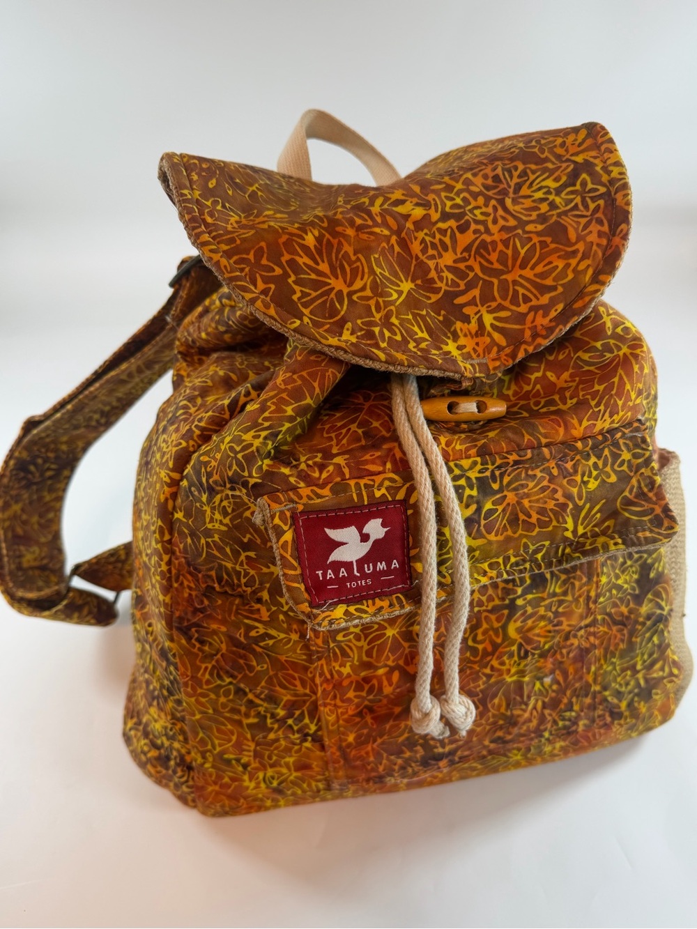 Taaluma Batik Backpack Boho Cottagecore Travel Daypack Brown Floral